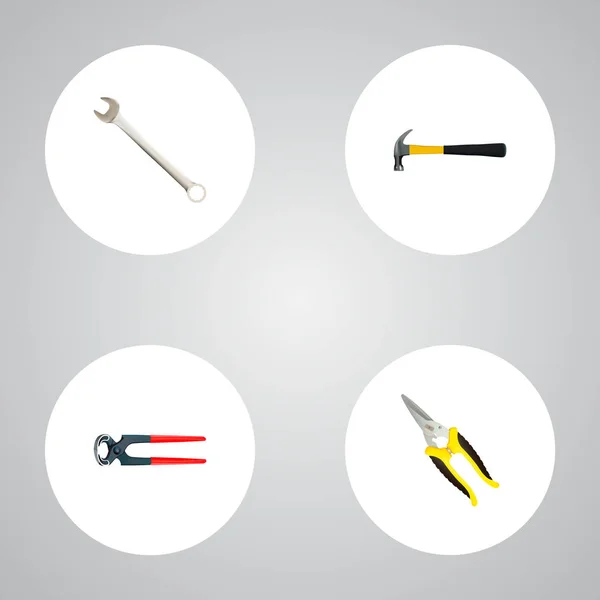Realistiska klo, skiftnyckel, tång och andra Vector-element. Uppsättning verktyg realistiska symboler ingår även klo, saxar, verktyg objekt. — Stock vektor