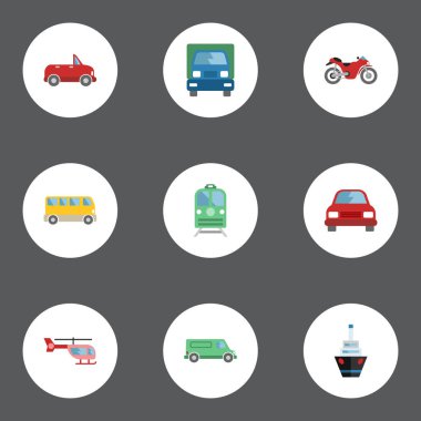 Kamyon, Metro, ulaşım ve diğer vektör öğeleri düz. Makine düz simgeler kümesi de kamyon, kamyon, gemi nesneleri içerir.