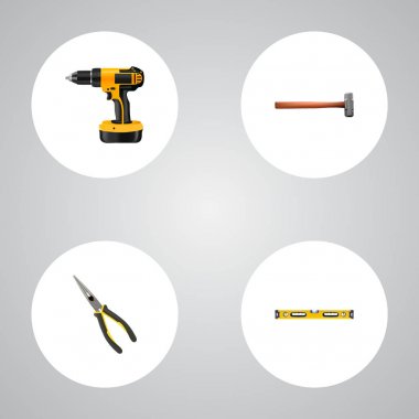 Gerçekçi Kerpetenler, Hit, çekül cetvel vektör öğeleri işlemek. İnşaat gerçekçi simgeler kümesi de inşaat, cetvel, aracı nesneleri içerir.