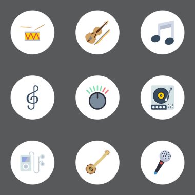 Düz düğmesi, sesi sembolü, Quaver ve diğer vektör öğeleri. Ses düz simgeler kümesi de içerir tef, orkestra, topuzu nesneleri.