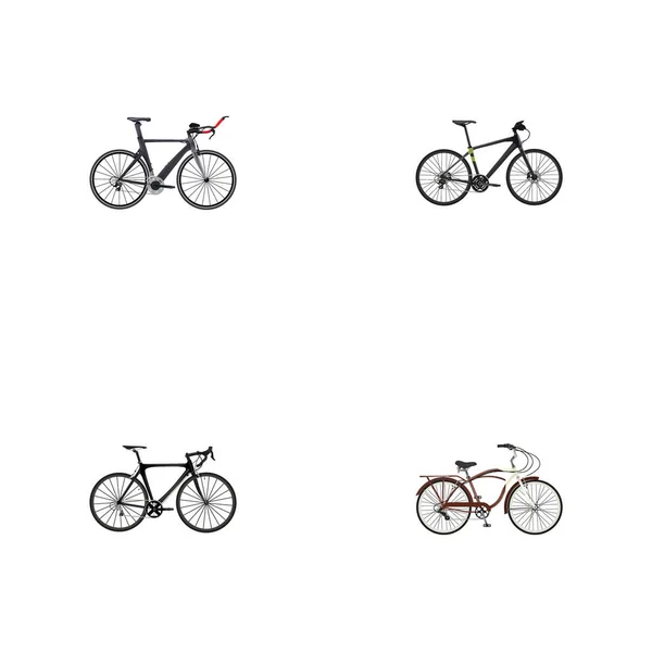 Realistic Exercise Riding, Journey Bike, Hybrid Velocipede And Other Vector Elements. Set Of Bike Realistic Symbols Also Includes Road, Hybrid, Training Objects. — Stock Vector