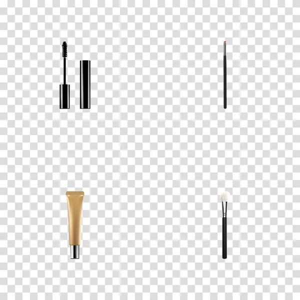 Kit de estilo de contorno realista, tubo de colágeno, tinta de pestañas y otros elementos vectoriales. Conjunto de cosméticos Símbolos realistas también incluye pestañas, colágeno, objetos rubor . — Vector de stock