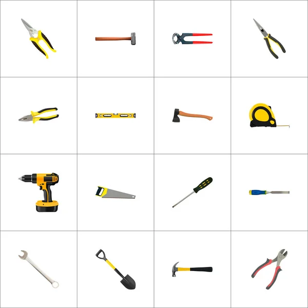 Clé à molette réaliste, pinces, pinces et autres éléments vectoriels. Ensemble d'outils symboles réalistes comprend également des ciseaux, scierie, pinces objets . — Image vectorielle