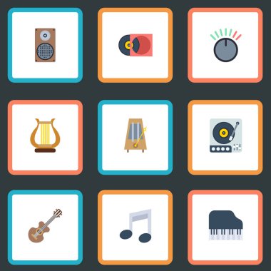 Düz oktav klavye, akustik, düğme ve diğer vektör öğeleri. Müzik düz simgeler kümesi de pikap, Octave, kutusu nesneleri içerir.