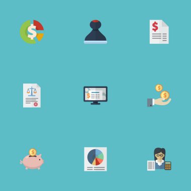 Düz pasta Bar, muhasebeci, hisse senedi ve diğer vektör öğeleri. Muhasebe düz simgeler kümesi de hukuku, daire, muhasebeci nesneleri içerir.