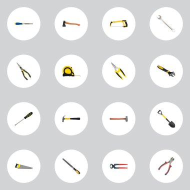 Gerçekçi makas, İngiliz anahtarı, kalemtıraş ve diğer vektör öğeleri. Araçlar gerçekçi simgeler kümesi de cihaz, kereste, makas nesneleri içerir.