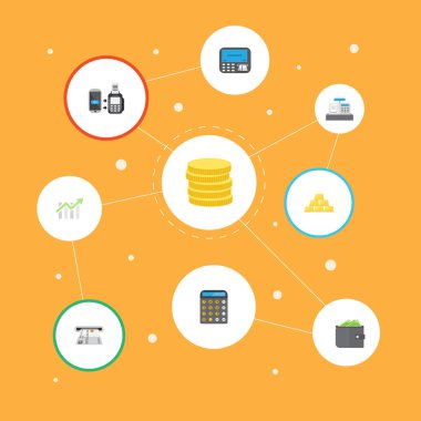 Düz kadar küçük bir değişiklik, faturaları ve diğer vektör öğeleri. İş düz simgeler kümesi de barlar, kayıt, banka nesneleri içerir.