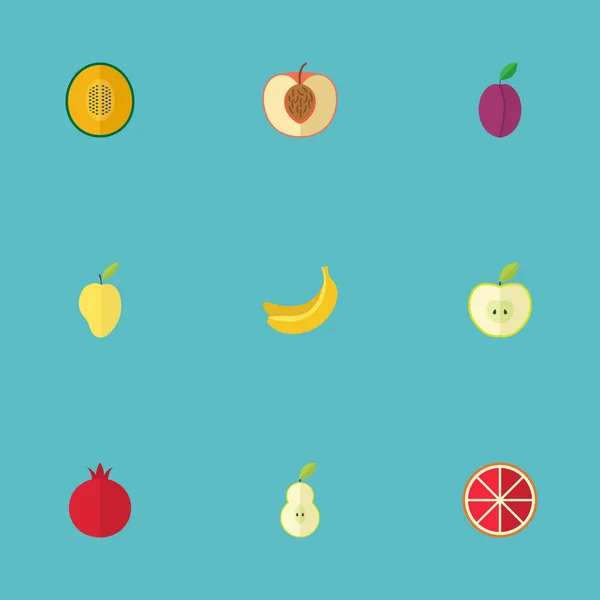 Jonagold plano, melón almizclero, mango y otros elementos vectoriales. Set de Símbolos Planos Verdes También Incluye Tropical, Selva, Objetos de Pomelo . — Vector de stock