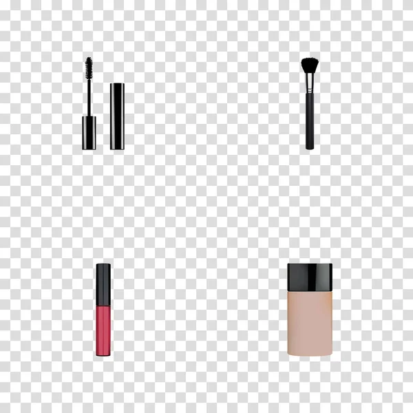 Ocultador realista, equipo de moda, lápiz labial líquido y otros elementos vectoriales. Set de Símbolos Realistas Cosméticos También Incluye Cepillo, Pomada, Objetos de pestañas . — Vector de stock