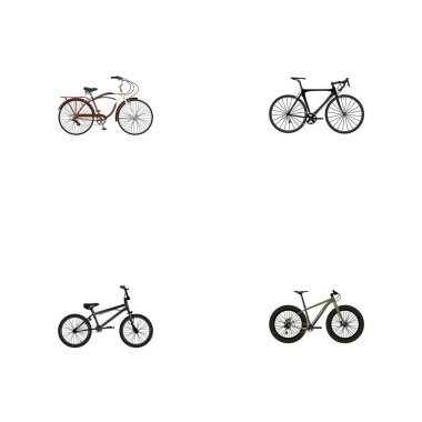 Gerçekçi aşırı bisikleti, Bmx, yolculuk Bisiklet ve diğer vektör öğeleri. Yaşam tarzı gerçekçi simgeler kümesi de aşırı, Bisiklet, yol nesneleri içerir.