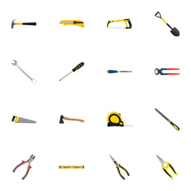 Gerçekçi forseps, uzunluğu rulet, marangoz ve diğer vektör öğeleri. Kit gerçekçi simgeler kümesi de Spanner, cetvel, makas nesneleri içerir.