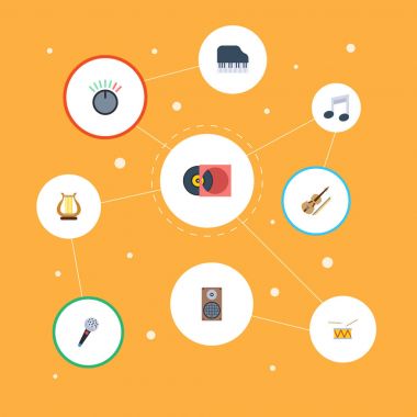 Düz sesi sembolü, keman, Octave klavye ve diğer vektör öğeleri. Müzik düz simgeler kümesi de içerir enstrüman, Karaoke, Retro nesneleri.