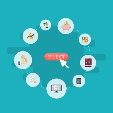 Servet, kar, Net gelir ve diğer vektör öğeleri düz. Kayıt düz simgeler kümesi de içerir birikimi, güvenli, kitap nesneleri.