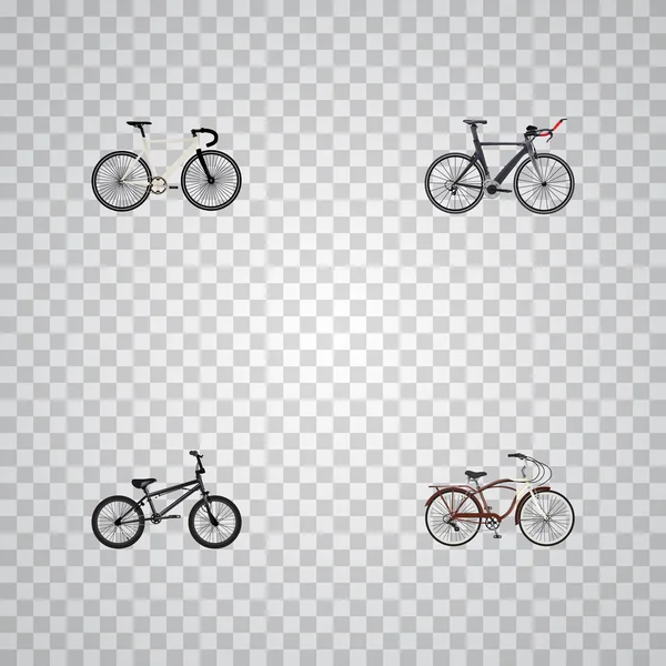 Ρεαλιστική ακραία ποδηλασία, ταξίδι ποδήλατο, οδική ταχύτητα και άλλα στοιχεία του διανύσματος. Σύνολο συμβόλων ρεαλιστική ποδηλάτου περιλαμβάνει επίσης κομμάτι, κρουαζιέρα, ακραία αντικείμενα. — Διανυσματικό Αρχείο
