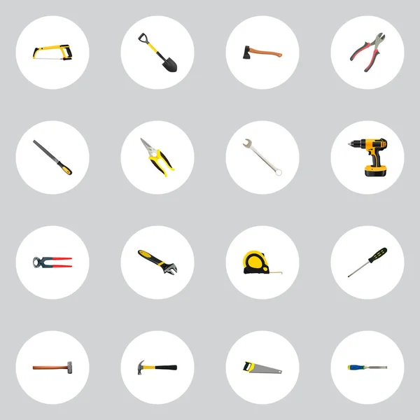 Реалистичные щипцы, щипцы, векторные элементы. Набор инструментов Реалистичные символы также включает молоток, электрическая отвертка, лопата объектов . — стоковый вектор