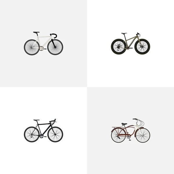 Bicicleta realista del viaje, velocidad de la carretera, impulsión del cyclocross y otros elementos del vector. El sistema de símbolos realistas de la bici también incluye Bmx, Cyclocross, objetos del crucero . — Vector de stock