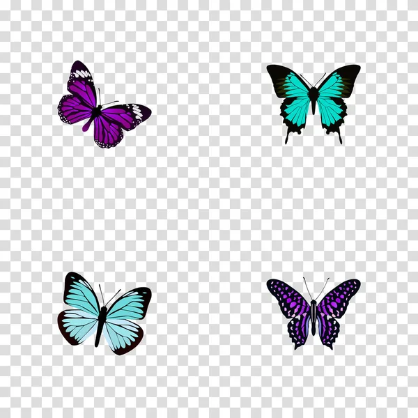 Realistische Butterfly, Lexias, Polyommatus Icarus en andere vectorelementen. Set van schoonheid realistische symbolen bevat ook paars, melinus, Butterfly objecten. — Stockvector