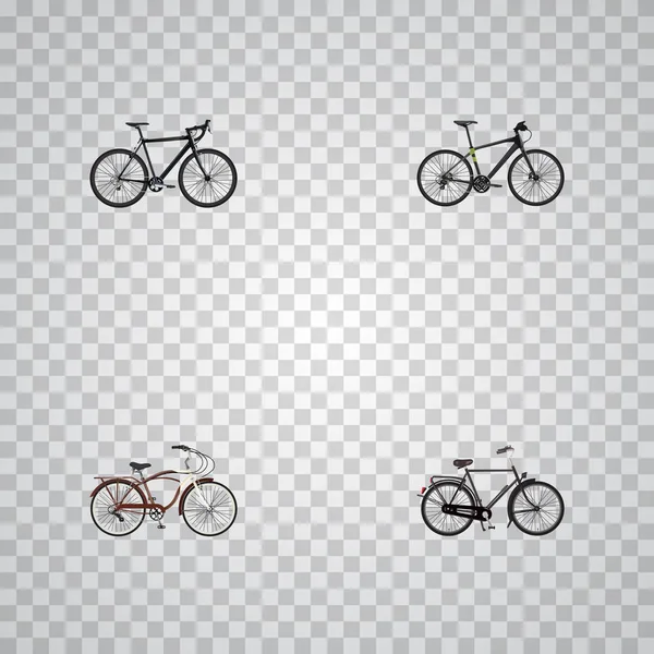 Bicicleta de viaje realista, Velocipede híbrido, vehículo de entrenamiento y otros elementos vectoriales. El sistema de símbolos realistas de la bicicleta también incluye bici, velocipede, objetos híbridos . — Vector de stock