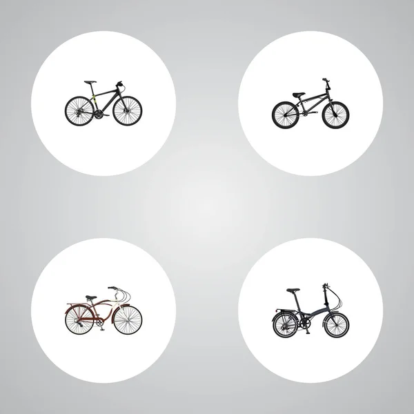 Ciclo deportivo plegable realista, velocidad híbrida, bicicleta de viaje y otros elementos vectoriales. Set de Símbolos Realistas de Estilo de Vida También Incluye Objetos de Entrenamiento Extremos, Híbridos . — Vector de stock