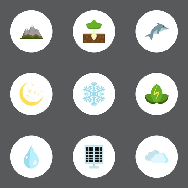 Flat Playful Fish, Night, Water And Other Vector Elements. Set Of Eco Flat Symbols Also Includes Snowflake, Snow, Photocell Objects. — Stock Vector