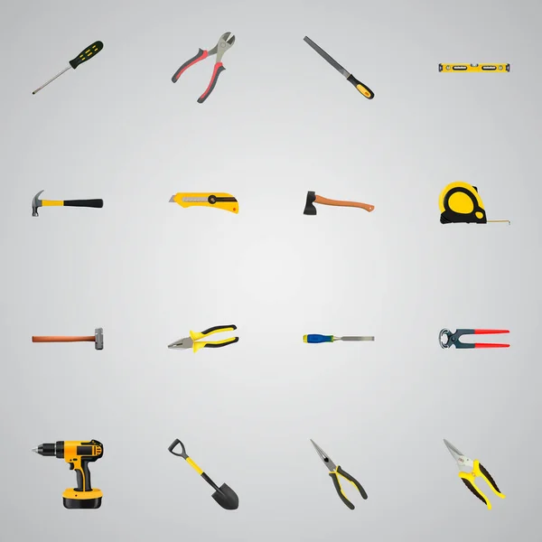 Realistic Length Roulette, Handle Hit, Hatchet Vector Elements. Set Of Construction Realistic Symbols Also Includes Hammer, Ax, Tape Objects. — Stock Vector