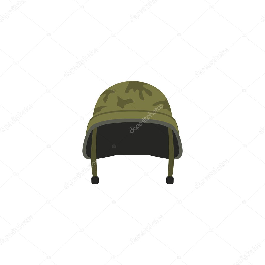 Flat Headgear Element. Vector Illustration Of Flat Soldier Helmet Isolated On Clean Background. Can Be Used As Soldier, Helmet And Headgear Symbols.