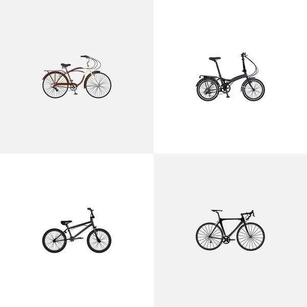 Realistisk övning rider, fällbara Sport-cykel, resa cykel och andra Vector-element. Uppsättning av Sport realistiska symboler innehåller också extrem, kryssning, Road objekt. — Stock vektor