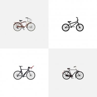 Gerçekçi aşırı bisikleti, yolculuk bisiklet, eğitim araç ve diğer vektör öğeleri. Bisiklet gerçekçi simgeler kümesi de patron, aşırı, triatlon nesneleri içerir.