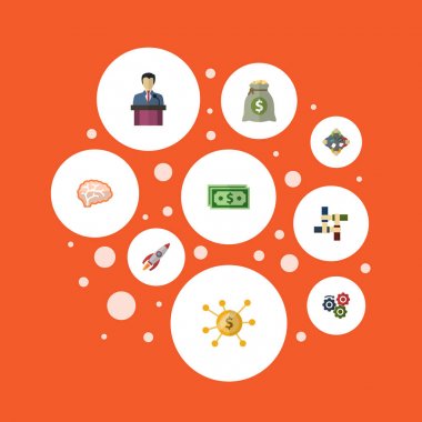 İşadamı, roket, finansman ve diğer vektör öğeleri düz. Başlangıç düz simgeler kümesi de gelir, takım çalışması, sikke nesneleri içerir.