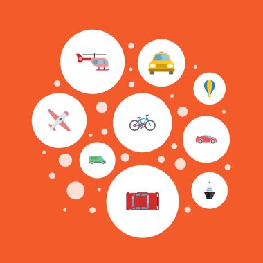 Düz lüks Oto, taksi, otomotiv ve diğer vektör öğeleri. Ayrıca Van, uçak, uçak nesneleri içeren küme taşıma düz sembolleri.