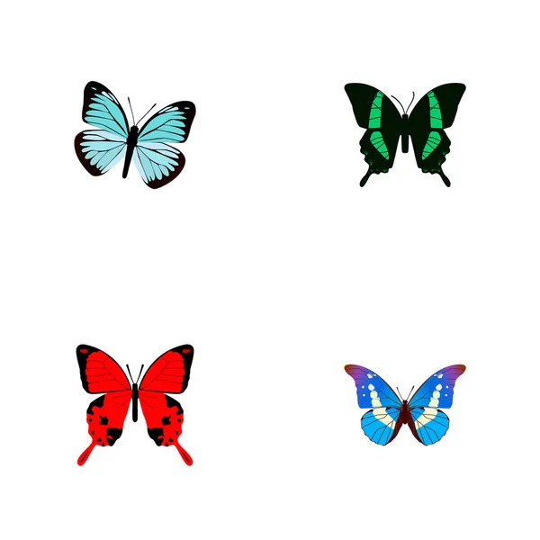 현실적인 Bluewing, 뷰티 플라이, Sangaris 및 다른 벡터 요소. 나비 현실적인 상징의 세트는 또한 줄리아, 포함 빨강, 하늘 개체. — 스톡 벡터