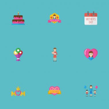 Mutlu anneler günü hiç çocuklar, kalp ve iyi anne ile düz düzen tasarım simgeler. Güzel anne güzel kadınsı tasarım sosyal, Web ve baskı için.