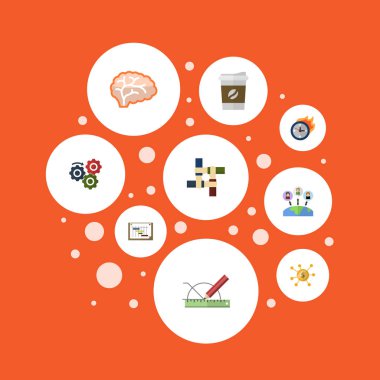 Düz dişli, yönetim, destek ve diğer vektör öğeleri. Projeler düz simgeler kümesi de zihin, son tarih, Break nesneleri içerir.