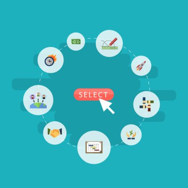 Yönetim, tasarım, roket ve diğer vektör öğeleri düz. Fikir düz simgeler kümesi de içerir sikke, sınırı, lider nesneleri.