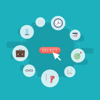 Düz hedef, zarf, portföy ve diğer vektör öğeleri. Ayrıca iş, reklam, istatistikler nesneleri içeren küme kariyer düz sembolleri.