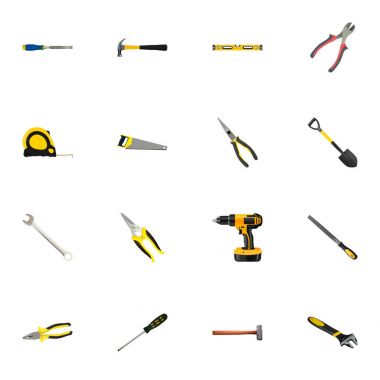 Gerçekçi Spade, çekül cetvel, demir testeresi ve diğer vektör öğeleri. Kit gerçekçi simgeler kümesi de ölçü birimi, enstrüman, aracı nesneleri içerir.