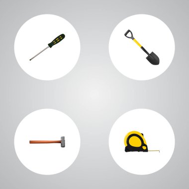 Vektör öğeleri gerçekçi uzunluğu rulet, marangoz, tutamacı isabet. Kit gerçekçi simgeler kümesi de ölçü birimi, kürek, kürek nesneleri içerir.