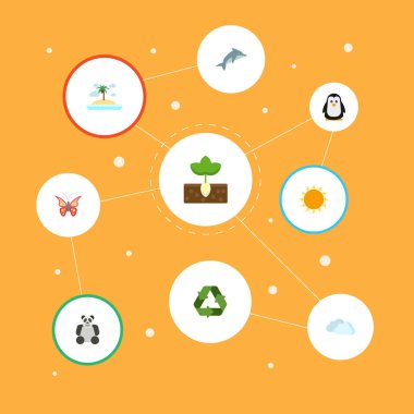 Filiz, Çin ayı, Isle Beach ve diğer vektör öğeleri düz. Eco düz simgeler kümesi de yeniden kullanmak üzere, kutup, hayvan nesneleri içerir.