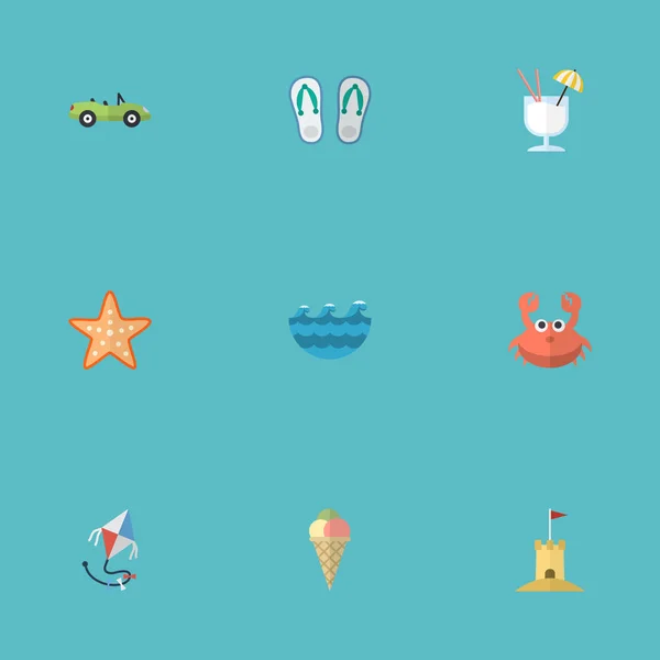 Flat Castle, Sea, Sea Star And Other Vector Elements. Set Of Summer Flat Symbols Also Includes Kite, Cancer, Fly Objects.