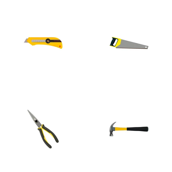 Couteau de papeterie réaliste, griffe, pinces et autres éléments vectoriels. Ensemble d'outils symboles réalistes comprend également le bruit, long, Nippers objets . — Image vectorielle