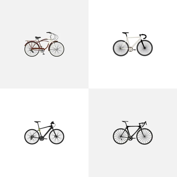 Realistic Hybrid Velocipede, Journey Bike, Exercise Riding And Other Vector Elements. Set Of Bike Realistic Symbols Also Includes Training, Track, Bike Objects. — Stock Vector