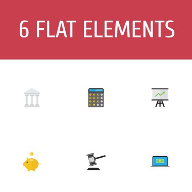 Düz simgeleri grafik, büyüyor banka, karar ve diğer öğeleri vektör. Düz simgeleri simgeleri bankacılık da içerir Laptop, tokmak, nesnelerini oluşturma.