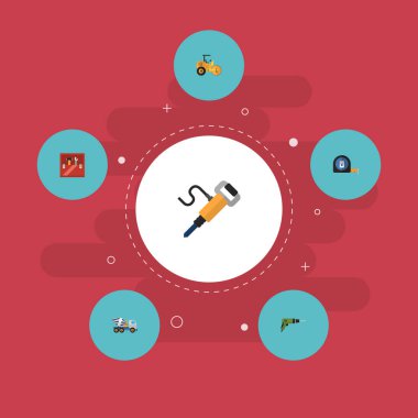 Düz simgeler Roll metre, çimento Blender, alet ve diğer vektör öğeleri. İnşaat düz simgeler simge kümesi de içerir buharlı silindir, elektrik, Mikser nesneleri.