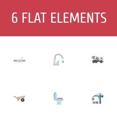 Düz simgeler çimento Blender, bulutsuz, musluk vektör öğeleri. Ayrıca Wc, beton, tuvalet nesneleri içeren küme sanayi düz simgeleri simgeleri.