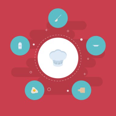 Düz simgeler omlet, çanak, baharat ve diğer vektör öğeleri. Gıda düz simgeler simge kümesi de çanak, Dishware, Breadboard nesneleri içerir.