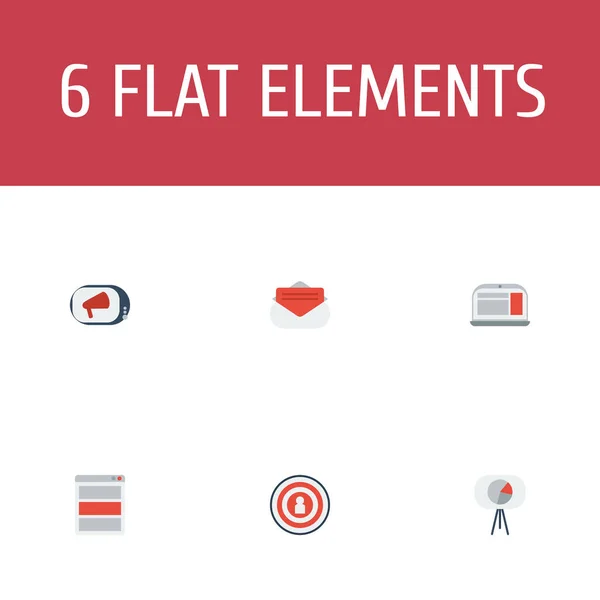 Flat Icons Statistic, Audience, Social Media Ads and Other Vector Elements. Набор символов плоских икон рекламы также включает в себя штатив, сообщение, рекламные объекты . — стоковый вектор