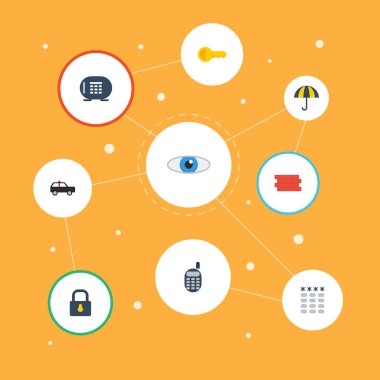 Düz simgeler şemsiye, ipucu, zırhlı araç ve diğer vektör öğeleri. Düz simgeleri simgeleri tedarik kümesi de içerir güvenli, oranı, kapalı nesneleri.