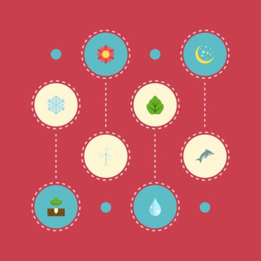 Düz simgeler yeşillik, oynak balık, Filiz ve diğer vektör öğeleri. Eco düz simgeler simge kümesi de Blob, kar tanesi, güç nesneleri içerir.