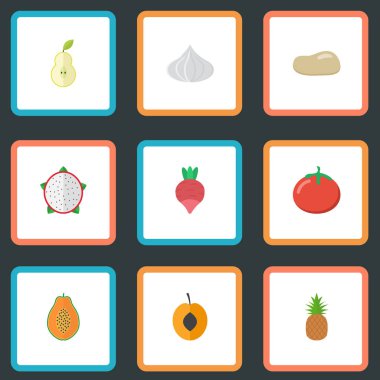 Düz simgeler soğan, Pitaya, nektarin ve diğer vektör öğeleri. Tatlı düz simgeler simge kümesi de içerir Düşes, Praties, Pitaya nesneleri.