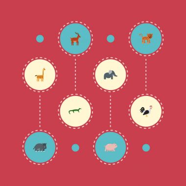 Düz simgeler Moose, horoz, su aygırı ve diğer vektör öğeleri. Ayrıca ceylan, Behemoth, sürüngen nesneleri içeren küme Hayvanat Bahçesi düz simgeleri simgeleri.